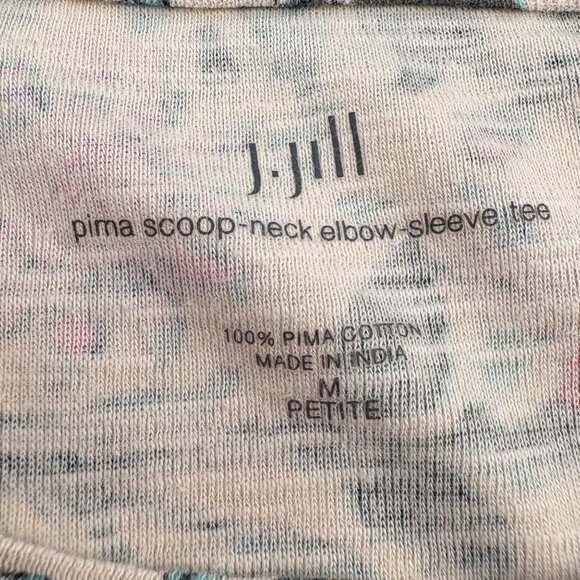 J. Jill Floral Pima Cotton Scoop-Neck Elbow-Sleeve Tee Size Medium Petite - Picture 2 of 4